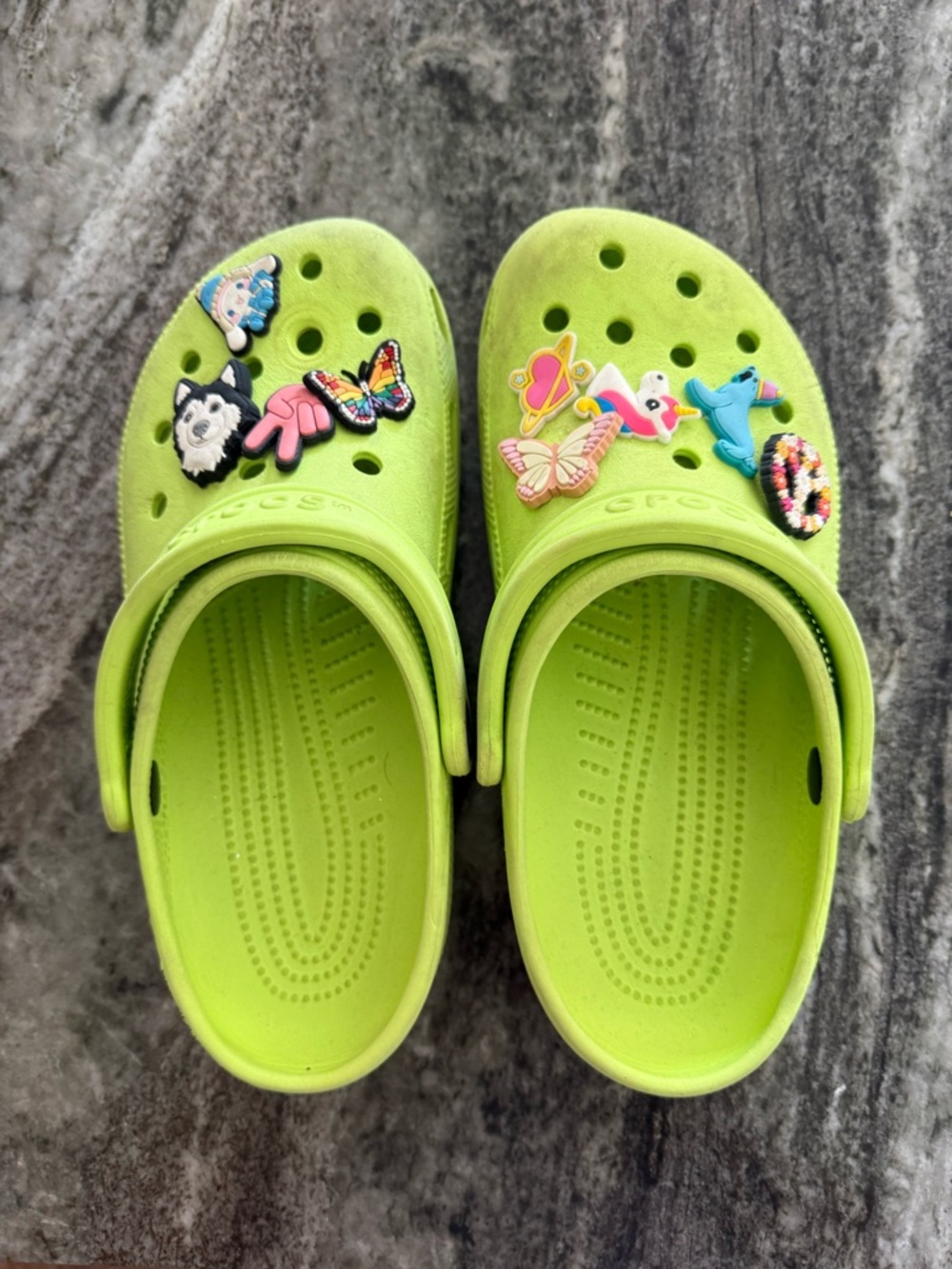 CROCS Lime Green Classic Clog Sandals with Assorted Jibbitz